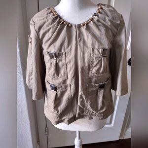 3/4 Sleeve Crop Jacket with Hook and Eye Closure